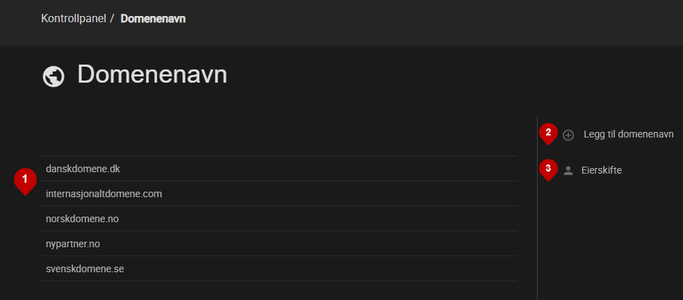 Oversikt Domenenavn